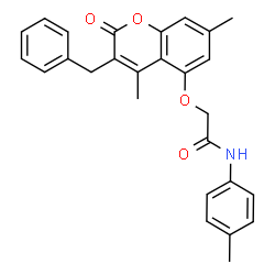 ChemSpider 2D Image | 2-[(3-Benzyl-4,7-dimethyl-2-oxo-2H-chromen-5-yl)oxy]-N-(4-methylphenyl)acetamide | C27H25NO4
