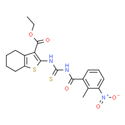 ChemSpider 2D Image | Ethyl 2-{[(2-methyl-3-nitrobenzoyl)carbamothioyl]amino}-4,5,6,7-tetrahydro-1-benzothiophene-3-carboxylate | C20H21N3O5S2