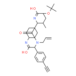 ChemSpider 2D Image | N-Allyl-N-[2-(cyclohexylamino)-1-(4-ethynylphenyl)-2-oxoethyl]-N~2~-{[(2-methyl-2-propanyl)oxy]carbonyl}isoleucinamide | C30H43N3O4