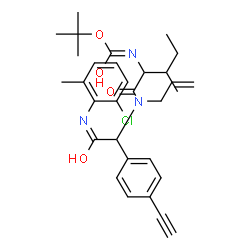 ChemSpider 2D Image | N-Allyl-N-{2-[(2-chloro-6-methylphenyl)amino]-1-(4-ethynylphenyl)-2-oxoethyl}-N~2~-{[(2-methyl-2-propanyl)oxy]carbonyl}isoleucinamide | C31H38ClN3O4