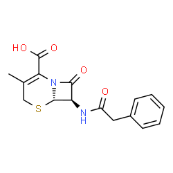 ChemSpider 2D Image | (6R-cis)-3-Methyl-8-oxo-7-(phenylacetamido)-5-thia-1-azabicyclo(4.2.0)oct-2-ene-2-carboxylic acid | C16H16N2O4S