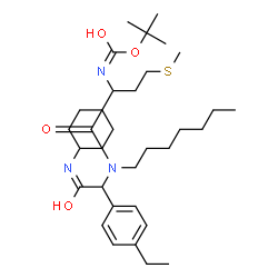 ChemSpider 2D Image | 2-Methyl-2-propanyl [1-{[2-(cyclohexylamino)-1-(4-ethylphenyl)-2-oxoethyl](heptyl)amino}-4-(methylsulfanyl)-1-oxo-2-butanyl]carbamate | C33H55N3O4S