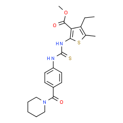 ChemSpider 2D Image | Methyl 4-ethyl-5-methyl-2-({[4-(1-piperidinylcarbonyl)phenyl]carbamothioyl}amino)-3-thiophenecarboxylate | C22H27N3O3S2
