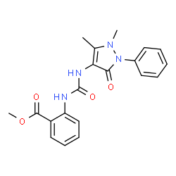 ChemSpider 2D Image | Methyl 2-{[(1,5-dimethyl-3-oxo-2-phenyl-2,3-dihydro-1H-pyrazol-4-yl)carbamoyl]amino}benzoate | C20H20N4O4