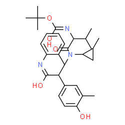 ChemSpider 2D Image | 2-Methyl-2-propanyl {1-[{1-(4-hydroxy-3-methylphenyl)-2-[(2-methylphenyl)amino]-2-oxoethyl}(2-methylcyclopropyl)amino]-3-methyl-1-oxo-2-butanyl}carbamate | C30H41N3O5