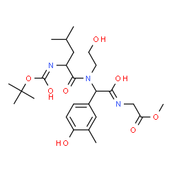 ChemSpider 2D Image | Methyl N-{[(2-hydroxyethyl)(N-{[(2-methyl-2-propanyl)oxy]carbonyl}leucyl)amino](4-hydroxy-3-methylphenyl)acetyl}glycinate | C25H39N3O8