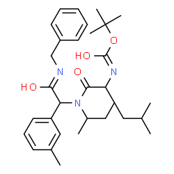 ChemSpider 2D Image | N-[2-(Benzylamino)-1-(3-methylphenyl)-2-oxoethyl]-N-sec-butyl-N~2~-{[(2-methyl-2-propanyl)oxy]carbonyl}leucinamide | C31H45N3O4