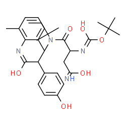 ChemSpider 2D Image | 2-Methyl-2-propanyl {4-amino-1-[{2-[(2,6-dimethylphenyl)amino]-1-(4-hydroxyphenyl)-2-oxoethyl}(2-methyl-2-butanyl)amino]-1,4-dioxo-2-butanyl}carbamate | C30H42N4O6