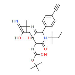 ChemSpider 2D Image | 2-Methyl-2-propanyl {4-amino-1-[{1-(4-ethynylphenyl)-2-[(2-methyl-2-propanyl)amino]-2-oxoethyl}(2-methyl-2-butanyl)amino]-1,4-dioxo-2-butanyl}carbamate | C28H42N4O5