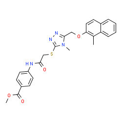 ChemSpider 2D Image | Methyl 4-({[(4-methyl-5-{[(1-methyl-2-naphthyl)oxy]methyl}-4H-1,2,4-triazol-3-yl)sulfanyl]acetyl}amino)benzoate | C25H24N4O4S