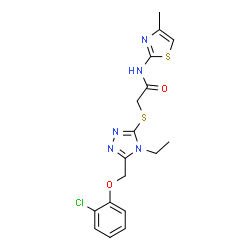 ChemSpider 2D Image | 2-({5-[(2-Chlorophenoxy)methyl]-4-ethyl-4H-1,2,4-triazol-3-yl}sulfanyl)-N-(4-methyl-1,3-thiazol-2-yl)acetamide | C17H18ClN5O2S2