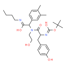 ChemSpider 2D Image | N-[2-(Butylamino)-1-(3,4-dimethylphenyl)-2-oxoethyl]-N-(2-hydroxyethyl)-Nalpha-{[(2-methyl-2-propanyl)oxy]carbonyl}tyrosinamide | C30H43N3O6