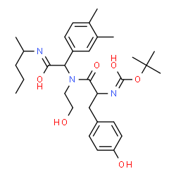 ChemSpider 2D Image | N-[1-(3,4-Dimethylphenyl)-2-oxo-2-(2-pentanylamino)ethyl]-N-(2-hydroxyethyl)-Nalpha-{[(2-methyl-2-propanyl)oxy]carbonyl}tyrosinamide | C31H45N3O6
