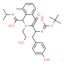 ChemSpider 2D Image | N-[1-(2,6-Dimethylphenyl)-2-(isopropylamino)-2-oxoethyl]-N-(2-hydroxyethyl)-Nalpha-{[(2-methyl-2-propanyl)oxy]carbonyl}tyrosinamide | C29H41N3O6