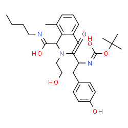 ChemSpider 2D Image | N-[2-(Butylamino)-1-(2,6-dimethylphenyl)-2-oxoethyl]-N-(2-hydroxyethyl)-Nalpha-{[(2-methyl-2-propanyl)oxy]carbonyl}tyrosinamide | C30H43N3O6