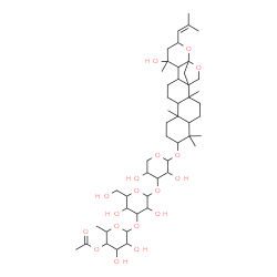 ChemSpider 2D Image | 20-Hydroxy-16,23:16,30-diepoxydammar-24-en-3-yl 4-O-acetyl-6-deoxyhexopyranosyl-(1->3)hexopyranosyl-(1->3)pentopyranoside | C49H78O18