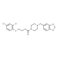 ChemSpider 2D Image | 1-[4-(1,3-Benzodioxol-5-ylmethyl)-1-piperazinyl]-4-(2,4-dichlorophenoxy)-1-butanone | C22H24Cl2N2O4