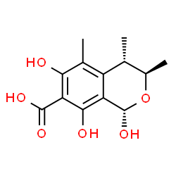 ChemSpider 2D Image | (1S,3R,4S)-1,6,8-Trihydroxy-3,4,5-trimethyl-3,4-dihydro-1H-isochromene-7-carboxylic acid | C13H16O6