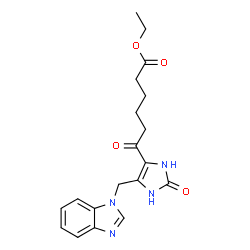 ChemSpider 2D Image | Ethyl 6-[5-(1H-benzimidazol-1-ylmethyl)-2-oxo-2,3-dihydro-1H-imidazol-4-yl]-6-oxohexanoate | C19H22N4O4