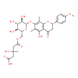 ChemSpider 2D Image | (2S)-5-Hydroxy-2-(4-methoxyphenyl)-6,8-dimethyl-4-oxo-3,4-dihydro-2H-chromen-7-yl 6-O-(4-carboxy-3-hydroxy-3-methylbutanoyl)-beta-D-glucopyranoside | C30H36O14