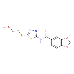 ChemSpider 2D Image | N-[5-(2-methoxyethylthio)-1,3,4-thiadiazol-2-yl]-1,3-benzodioxole-5-carboxamide | C13H13N3O4S2
