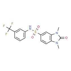 ChemSpider 2D Image | 1,3-Dimethyl-2-oxo-N-[3-(trifluoromethyl)phenyl]-2,3-dihydro-1H-benzimidazole-5-sulfonamide | C16H14F3N3O3S