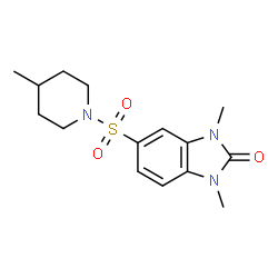 ChemSpider 2D Image | 1,3-Dimethyl-5-[(4-methyl-1-piperidinyl)sulfonyl]-1,3-dihydro-2H-benzimidazol-2-one | C15H21N3O3S