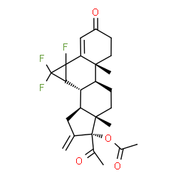 ChemSpider 2D Image | (5aR,5bS,7aS,8R,10aS,10bR)-8-Acetyl-1,1,1a-trifluoro-5a,7a-dimethyl-9-methylene-3-oxo-1,1a,3,4,5,5a,5b,6,7,7a,8,9,10,10a,10b,10c-hexadecahydrocyclopenta[a]cyclopropa[l]phenanthren-8-yl acetate | C25H29F3O4