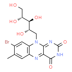 ChemSpider 2D Image | 1-(8-Bromo-7-methyl-2,4-dioxo-3,4-dihydrobenzo[g]pteridin-10(2H)-yl)-1-deoxy-D-ribitol | C16H17BrN4O6