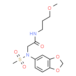 ChemSpider 2D Image | N~2~-1,3-Benzodioxol-5-yl-N-(3-methoxypropyl)-N~2~-(methylsulfonyl)glycinamide | C14H20N2O6S