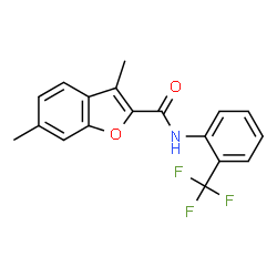 ChemSpider 2D Image | 3,6-Dimethyl-N-[2-(trifluoromethyl)phenyl]-1-benzofuran-2-carboxamide | C18H14F3NO2