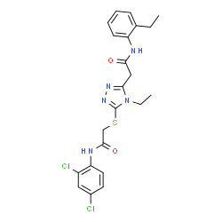 ChemSpider 2D Image | 2-[5-({2-[(2,4-Dichlorophenyl)amino]-2-oxoethyl}sulfanyl)-4-ethyl-4H-1,2,4-triazol-3-yl]-N-(2-ethylphenyl)acetamide | C22H23Cl2N5O2S