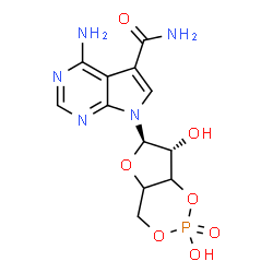 ChemSpider 2D Image | 4-Amino-7-[(6R,7R)-2,7-dihydroxy-2-oxidotetrahydro-4H-furo[3,2-d][1,3,2]dioxaphosphinin-6-yl]-7H-pyrrolo[2,3-d]pyrimidine-5-carboxamide | C12H14N5O7P