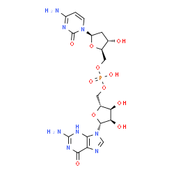 ChemSpider 2D Image | [(2R,3S,4R,5R)-5-(2-Amino-6-oxo-3,6-dihydro-9H-purin-9-yl)-3,4-dihydroxytetrahydro-2-furanyl]methyl [(2R,3S,5R)-5-(4-amino-2-oxo-1(2H)-pyrimidinyl)-3-hydroxytetrahydro-2-furanyl]methyl hydrogen phosph
ate | C19H25N8O11P