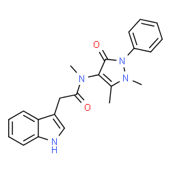 ChemSpider 2D Image | N-(1,5-Dimethyl-3-oxo-2-phenyl-2,3-dihydro-1H-pyrazol-4-yl)-2-(1H-indol-3-yl)-N-methylacetamide | C22H22N4O2
