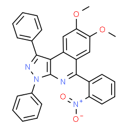 ChemSpider 2D Image | 7,8-Dimethoxy-5-(2-nitrophenyl)-1,3-diphenyl-3H-pyrazolo[3,4-c]isoquinoline | C30H22N4O4