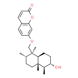 ChemSpider 2D Image | 7-{[(1R,2S,4aR,5S,6S,8aS)-6-Hydroxy-1,2,4a,5-tetramethyldecahydro-1-naphthalenyl]methoxy}-2H-chromen-2-one | C24H32O4