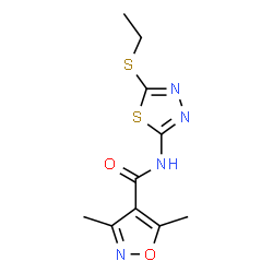 ChemSpider 2D Image | N-[5-(Ethylsulfanyl)-1,3,4-thiadiazol-2-yl]-3,5-dimethyl-1,2-oxazole-4-carboxamide | C10H12N4O2S2