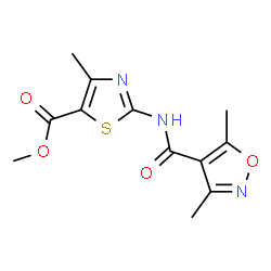 ChemSpider 2D Image | Methyl 2-{[(3,5-dimethyl-1,2-oxazol-4-yl)carbonyl]amino}-4-methyl-1,3-thiazole-5-carboxylate | C12H13N3O4S