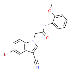 ChemSpider 2D Image | 2-(5-Bromo-3-cyano-1H-indol-1-yl)-N-(2-methoxyphenyl)acetamide | C18H14BrN3O2