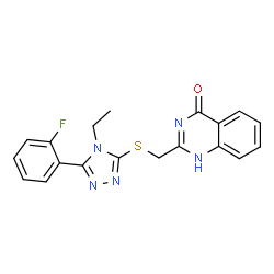 ChemSpider 2D Image | 4(3H)-quinazolinone, 2-[[[4-ethyl-5-(2-fluorophenyl)-4H-1,2,4-triazol-3-yl]thio]methyl]- | C19H16FN5OS