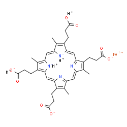 ChemSpider 2D Image | ferric;hydron;3-[(1Z,4Z,10Z,15Z)-8,12,18-tris(2-carboxylatoethyl)-3,7,13,17-tetramethyl-porphyrin-21,22-diid-2-yl]propanoate | C36H36FeN4O8