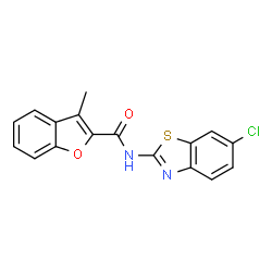ChemSpider 2D Image | N-(6-Chloro-1,3-benzothiazol-2-yl)-3-methyl-1-benzofuran-2-carboxamide | C17H11ClN2O2S