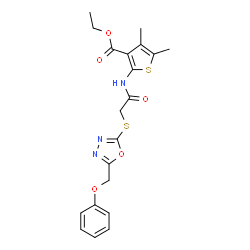 ChemSpider 2D Image | Ethyl 4,5-dimethyl-2-[({[5-(phenoxymethyl)-1,3,4-oxadiazol-2-yl]sulfanyl}acetyl)amino]-3-thiophenecarboxylate | C20H21N3O5S2