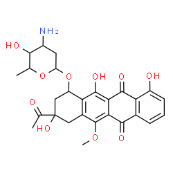 ChemSpider 2D Image | 3-Acetyl-3,10,12-trihydroxy-5-methoxy-6,11-dioxo-1,2,3,4,6,11-hexahydro-1-tetracenyl 3-amino-2,3,6-trideoxyhexopyranoside | C27H29NO10