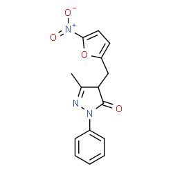 ChemSpider 2D Image | 5-Methyl-4-[(5-nitro-2-furyl)methyl]-2-phenyl-2,4-dihydro-3H-pyrazol-3-one | C15H13N3O4