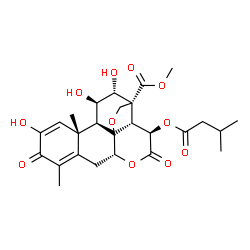 ChemSpider 2D Image | Methyl (2R,3R,6R,13R,14S,15R,16R,17R)-11,15,16-trihydroxy-9,13-dimethyl-3-[(3-methylbutanoyl)oxy]-4,10-dioxo-5,19-dioxapentacyclo[12.5.0.0~1,6~.0~2,17~.0~8,13~]nonadeca-8,11-diene-17-carboxylate | C26H32O11