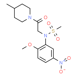 ChemSpider 2D Image | N-(2-Methoxy-5-nitrophenyl)-N-[2-(4-methyl-1-piperidinyl)-2-oxoethyl]methanesulfonamide | C16H23N3O6S