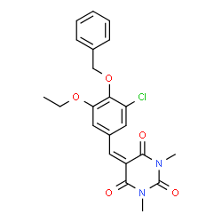 ChemSpider 2D Image | 5-[4-(Benzyloxy)-3-chloro-5-ethoxybenzylidene]-1,3-dimethyl-2,4,6(1H,3H,5H)-pyrimidinetrione | C22H21ClN2O5