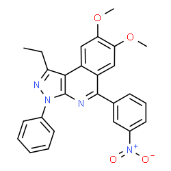 ChemSpider 2D Image | 1-Ethyl-7,8-dimethoxy-5-(3-nitrophenyl)-3-phenyl-3H-pyrazolo[3,4-c]isoquinoline | C26H22N4O4